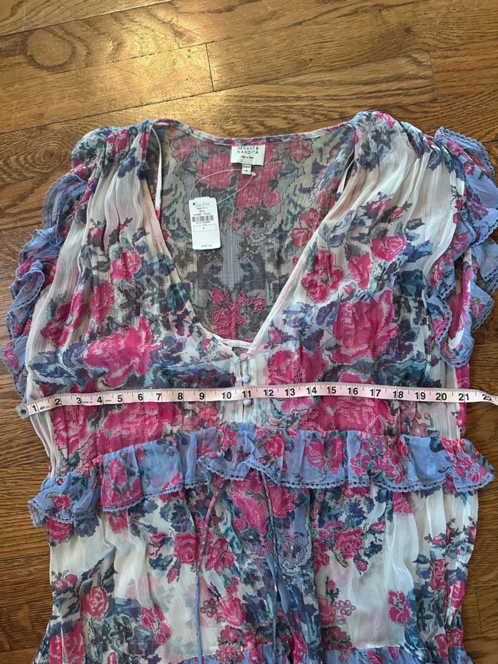 NWT Hemant and Nandita Tiered Maxi Ruffle Chiffon Maxi Dress size small video - Picture 13 of 16